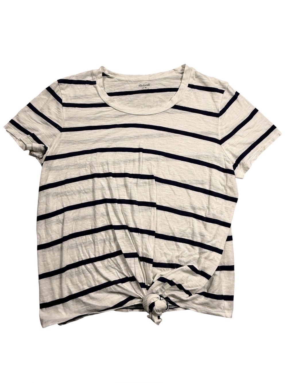 Madewell Medium Navy & White 100% Cotton Striped Knot Tee Lightweight Top